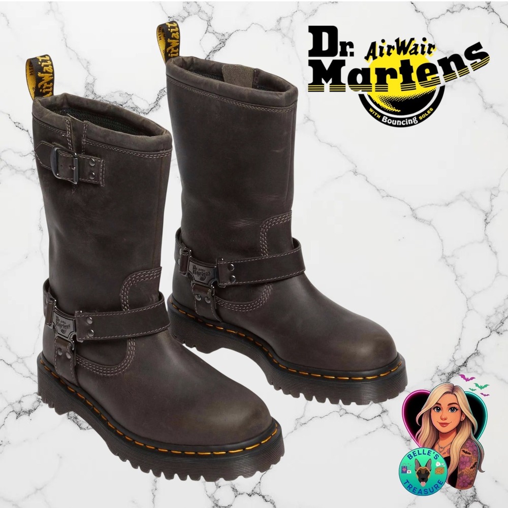 Dr. Martens Anistone Hi Brown Ambassador Leather Biker Harness Boots Mens 10